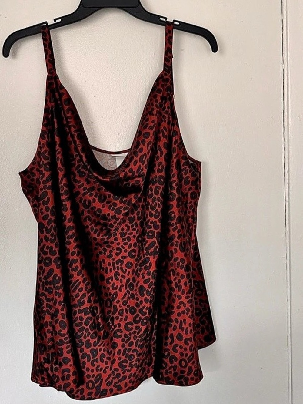 Ava & Viv Leopard Print Cowl Neck Cami Tank Top Red & Black 2X
